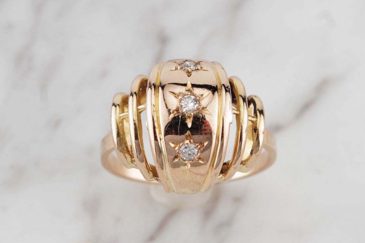 ANTIQUE FRENCH ART DECO c1920 DIAMOND BOMBE RING ON 18ct ROSE GOLD