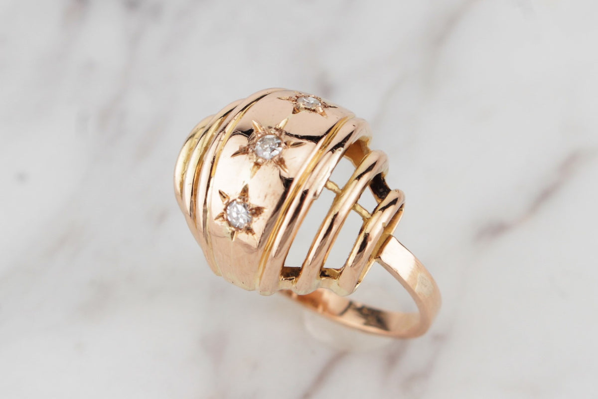 ANTIQUE FRENCH ART DECO c1920 DIAMOND BOMBE RING ON 18ct ROSE GOLD