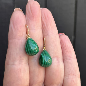 RETRO ESTATE MALACHITE EARRINGS ON 9ct YELLOW GOLD