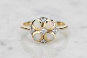 MODERN GEORGIAN STYLE OPAL & DIAMOND RING ON 9ct YELLOW GOLD