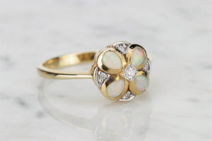 MODERN GEORGIAN STYLE OPAL & DIAMOND RING ON 9ct YELLOW GOLD