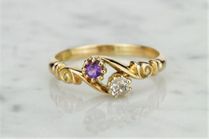 ANTIQUE VICTORIAN c1880’s DIAMOND & AMETHYST RING ON 18ct YELLOW GOLD