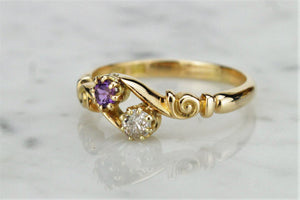 ANTIQUE VICTORIAN c1880’s DIAMOND & AMETHYST RING ON 18ct YELLOW GOLD