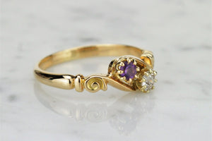 ANTIQUE VICTORIAN c1880’s DIAMOND & AMETHYST RING ON 18ct YELLOW GOLD