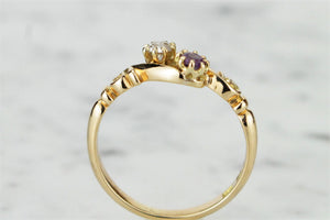 ANTIQUE VICTORIAN c1880’s DIAMOND & AMETHYST RING ON 18ct YELLOW GOLD