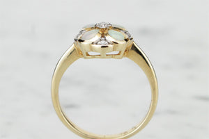 MODERN GEORGIAN STYLE OPAL & DIAMOND RING ON 9ct YELLOW GOLD