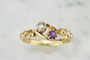 ANTIQUE VICTORIAN c1880’s DIAMOND & AMETHYST RING ON 18ct YELLOW GOLD