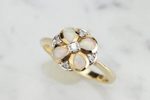 MODERN GEORGIAN STYLE OPAL & DIAMOND RING ON 9ct YELLOW GOLD