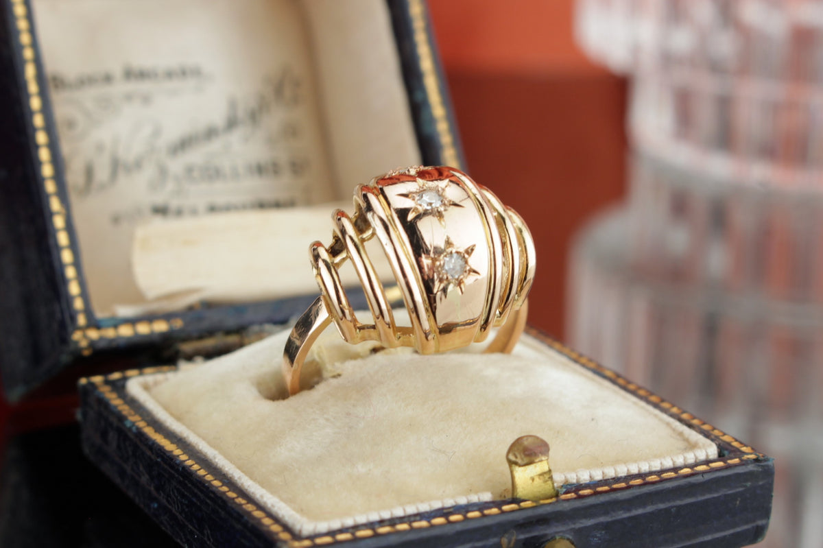 ANTIQUE FRENCH ART DECO c1920 DIAMOND BOMBE RING ON 18ct ROSE GOLD