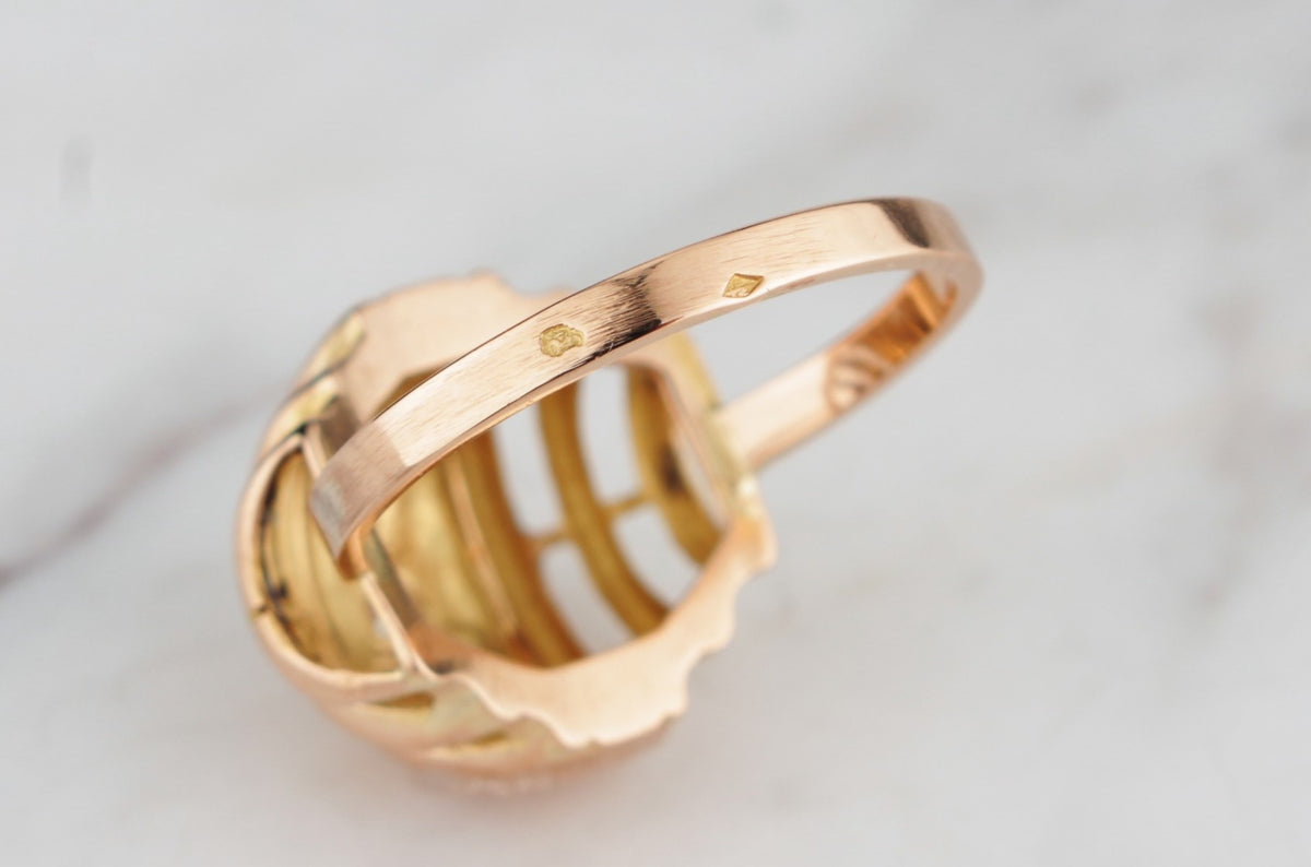 ANTIQUE FRENCH ART DECO c1920 DIAMOND BOMBE RING ON 18ct ROSE GOLD