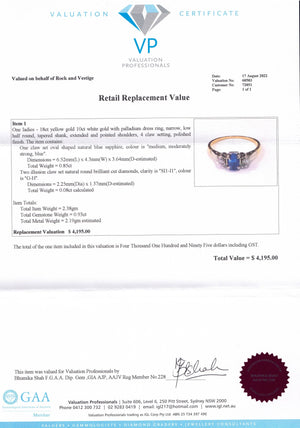 ART DECO c1930 NATURAL BLUE SAPPHIRE & DIAMOND RING ON 18ct YELLOW GOLD & PALLADIUM